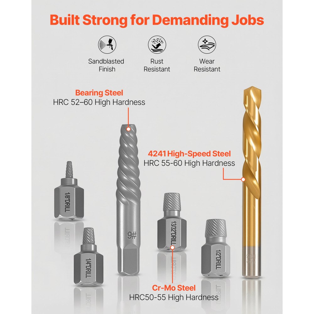 VEVOR Screw Extractor Set with Drill Bits, 41 Pieces, Easy Out Bolt Extractors and Drill Bits, with Adapters, Solid
