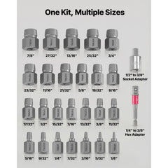 VEVOR Screw Extractor Set, 27 Pieces Hex Head Multi-Spline Easy Out Bolt Extractor Tool, with Adapters, Solid Storage
