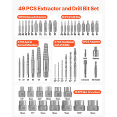 VEVOR Screw Extractor Set with Drill Bits, 49 Pieces, Easy Out Nut Bolt Extractors and Drill Bits, with Adapters, Solid