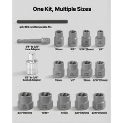 VEVOR Bolt Extractor Kit, 16 Pieces Impact Bolt & Nut Remover Set with Adapters and Pin Punch, Solid Storage Case