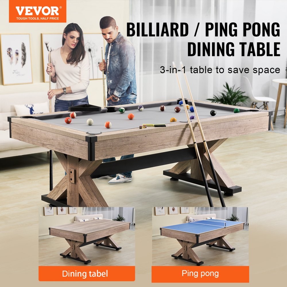VEVOR Billiards Table Combo Set, 7ft 3-in-1 Multi Game Table with Dining, Pool, and Tennis Table, Includes Full Set of