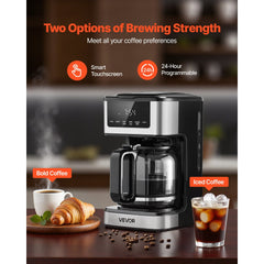VEVOR Programmable Coffee Maker, 12 Cup Programmable Drip Coffee Makers with Touch Screen, 4-Hour Keep Warm Coffee