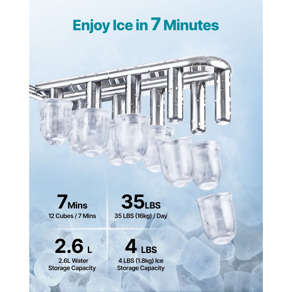 VEVOR Water Dispenser with Ice Maker, 3-in-1 Countertop Water Dispenser, 35 LBS/24H, 12 Cubes/7 Min Fast Ice Making