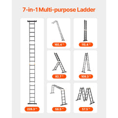 VEVOR Multi-Purpose Folding Ladder, 7-in-1 Tall Extension Step Ladder, A Frame 5 Step Telescoping Ladder, 19ft Reach