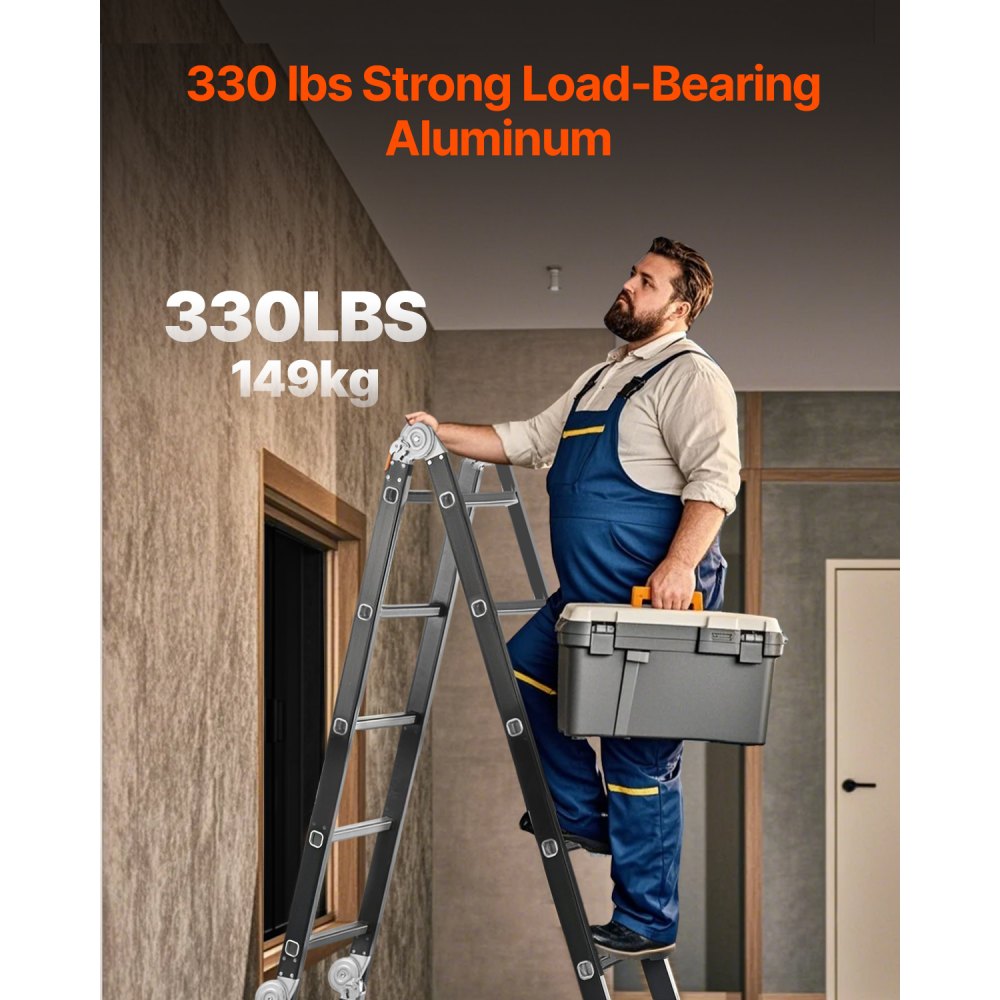 VEVOR Multi-Purpose Folding Ladder, 7-in-1 Tall Extension Step Ladder, A Frame 5 Step Telescoping Ladder, 19ft Reach