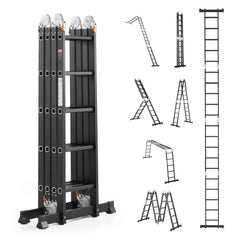 VEVOR Multi-Purpose Folding Ladder, 7-in-1 Tall Extension Step Ladder, A Frame 5 Step Telescoping Ladder, 19ft Reach