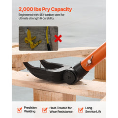 VEVOR Pallet Buster Tool, 44 Inch Carbon Steel Handle Wrecking Pry Bar, 2000 lbs Weight Capacity, Heavy Duty Deck Board