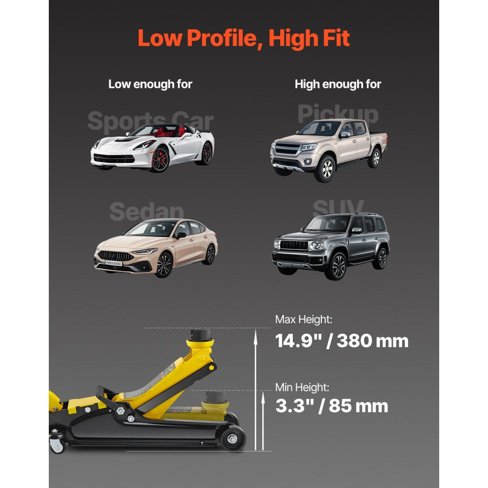 VEVOR Floor Jack, 2.5 Ton Low Profile Floor Jack, Heavy-duty Steel Racing Floor Jack With Single Piston Lift Pump