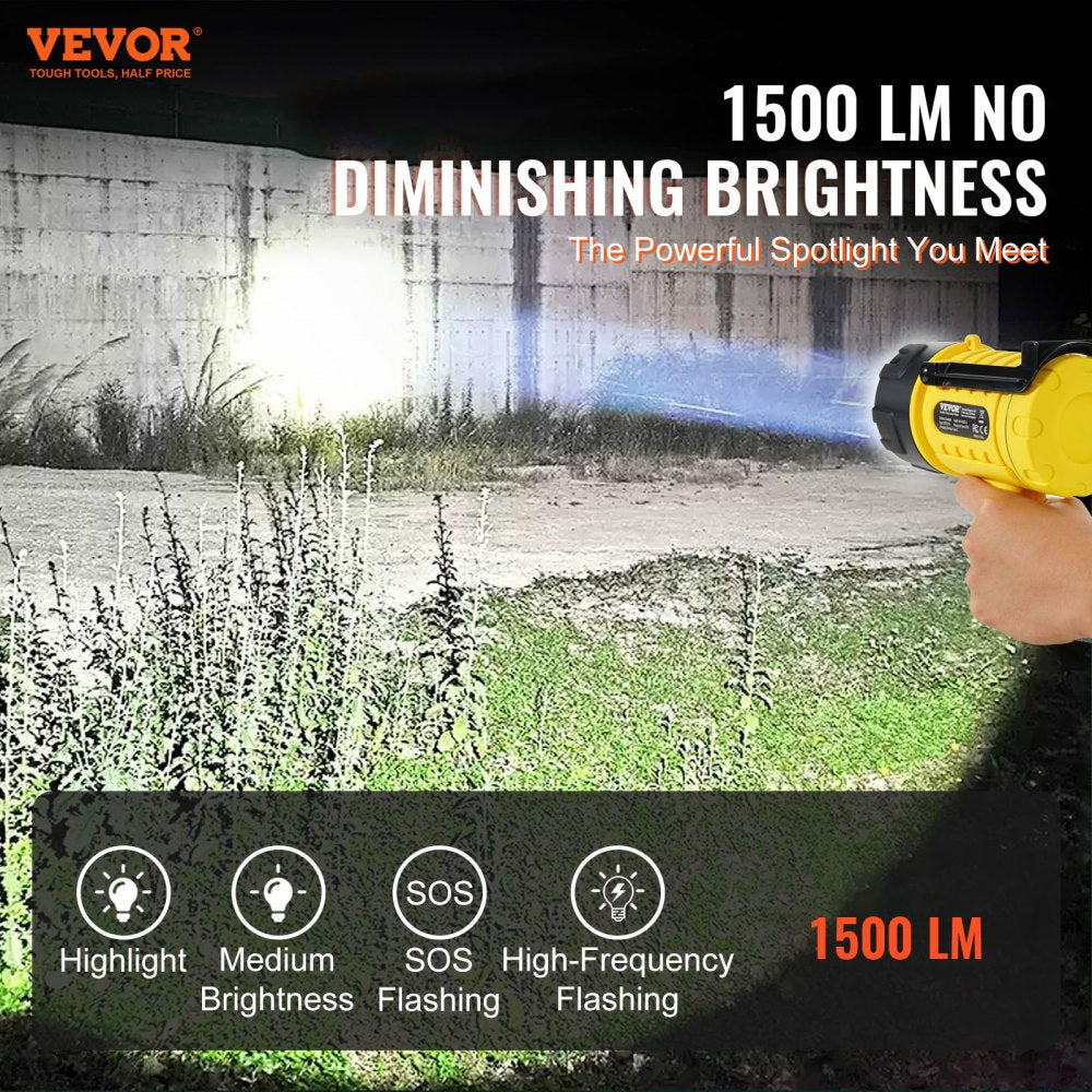 VEVOR Rechargeable Spotlight Flashlight, 1000,000 Lumens, IP67 Waterproof Handheld LED Spot Light, Super Bright