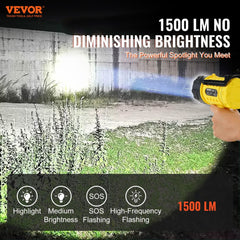 VEVOR Rechargeable Spotlight Flashlight, 1000,000 Lumens, IP67 Waterproof Handheld LED Spot Light, Super Bright