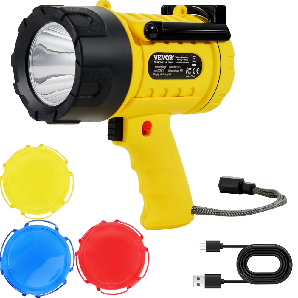 VEVOR Rechargeable Spotlight Flashlight, 1000,000 Lumens, IP67 Waterproof Handheld LED Spot Light, Super Bright