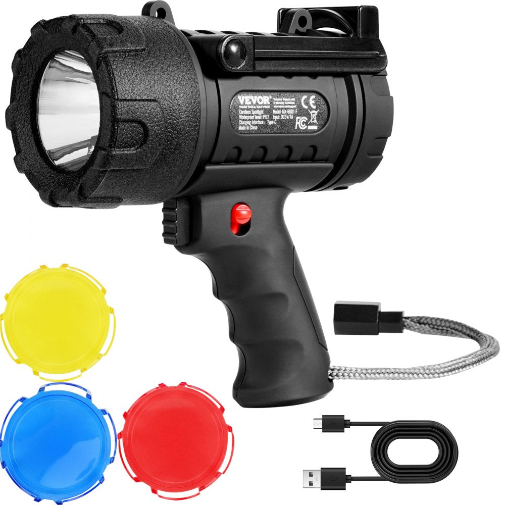 VEVOR Rechargeable Spotlight Flashlight, 200,000 Lumens, IP67 Waterproof Handheld LED Spot Light, Super Bright Portable