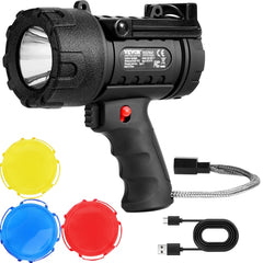 VEVOR Rechargeable Spotlight Flashlight, 200,000 Lumens, IP67 Waterproof Handheld LED Spot Light, Super Bright Portable