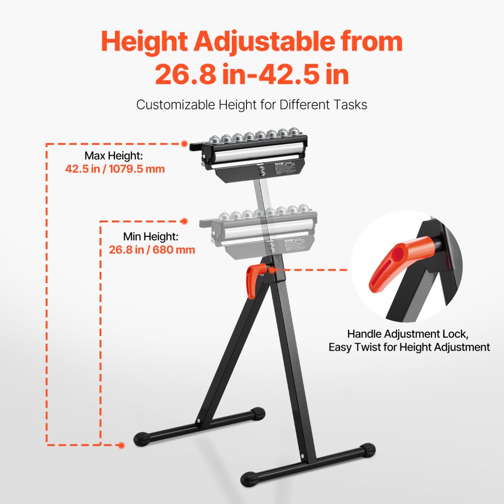 VEVOR Roller Stand, 300 lb Load Capacity, 26.8-42.5 in Adjustable Height, Folding Heavy Duty with 11.5 inch Polished