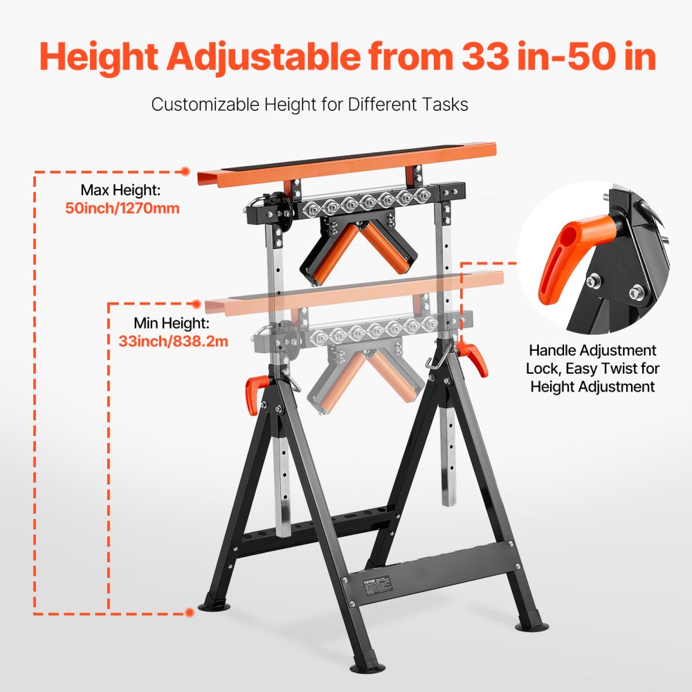 VEVOR 4-in-1 Roller Stand, 440 lb Load Capacity, 33-50 in Adjustable Height, Folding Heavy Duty with Rack & Polished