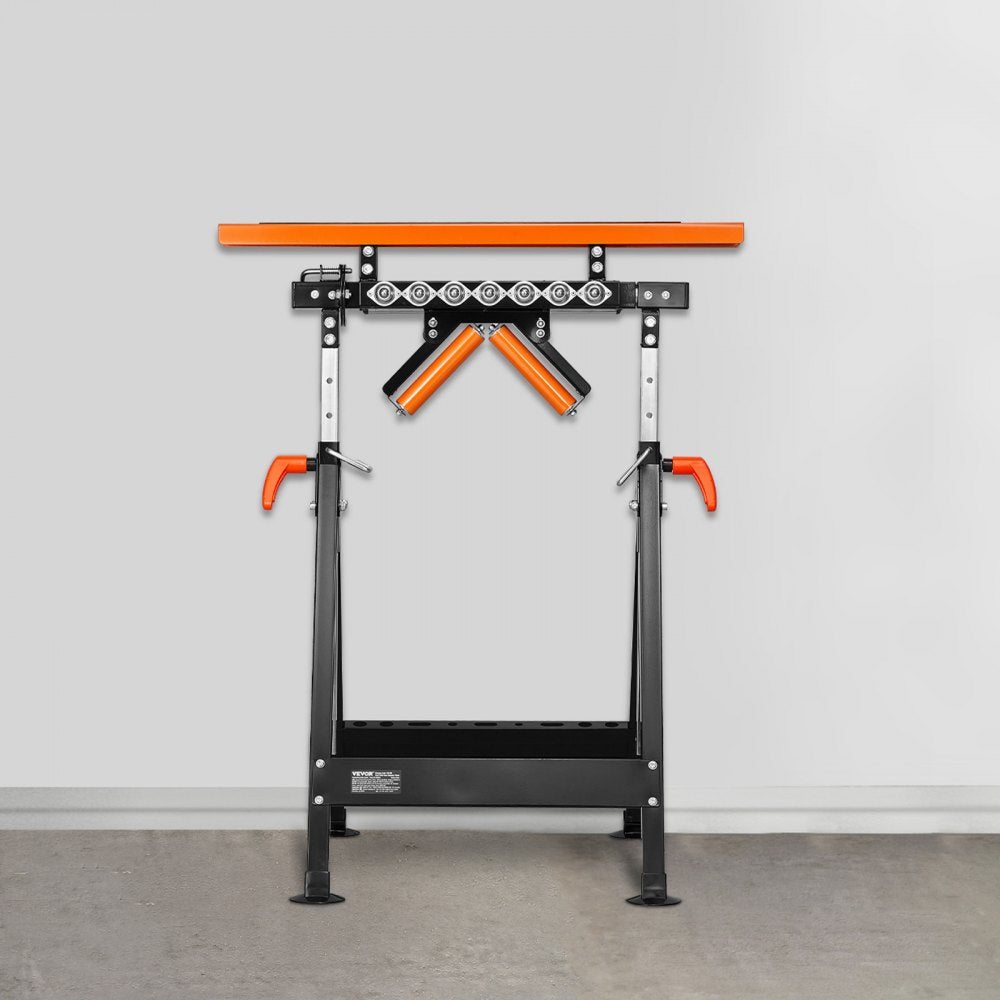 VEVOR 4-in-1 Roller Stand, 440 lb Load Capacity, 33-50 in Adjustable Height, Folding Heavy Duty with Rack & Polished