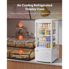 VEVOR Refrigerated Display Case, 3 Cu.Ft./85L Countertop Pastry Display Case, 3-Tier Commercial Cake Refrigerator with