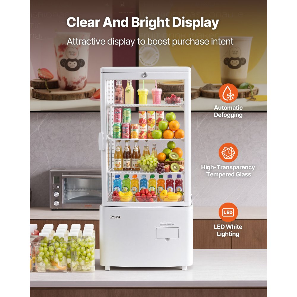 VEVOR Refrigerated Display Case, 3 Cu.Ft./85L Countertop Pastry Display Case, 3-Tier Commercial Cake Refrigerator with