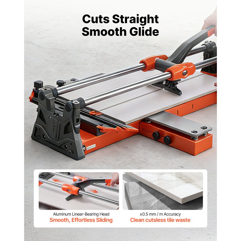 VEVOR 24-Inch Manual Tile Cutter, Upgraded Sliding Head Cutting Tool with Spring-Loaded Base, Angle Fence, Tungsten