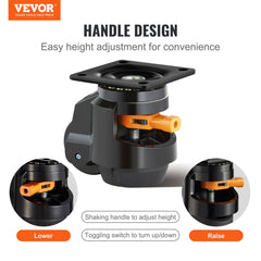 VEVOR Leveling Casters, Set of 4, 2200 lbs Total Load Capacity, 2.5 inches, Heavy Duty with Upgraded Handle Design, 360