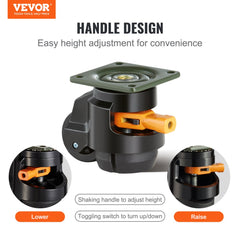 VEVOR Leveling Casters, 4-Pack Heavy Duty 360° Swivel Caster Wheels Hold up to 1100 lbs Load, 2 inches Caster Diameter