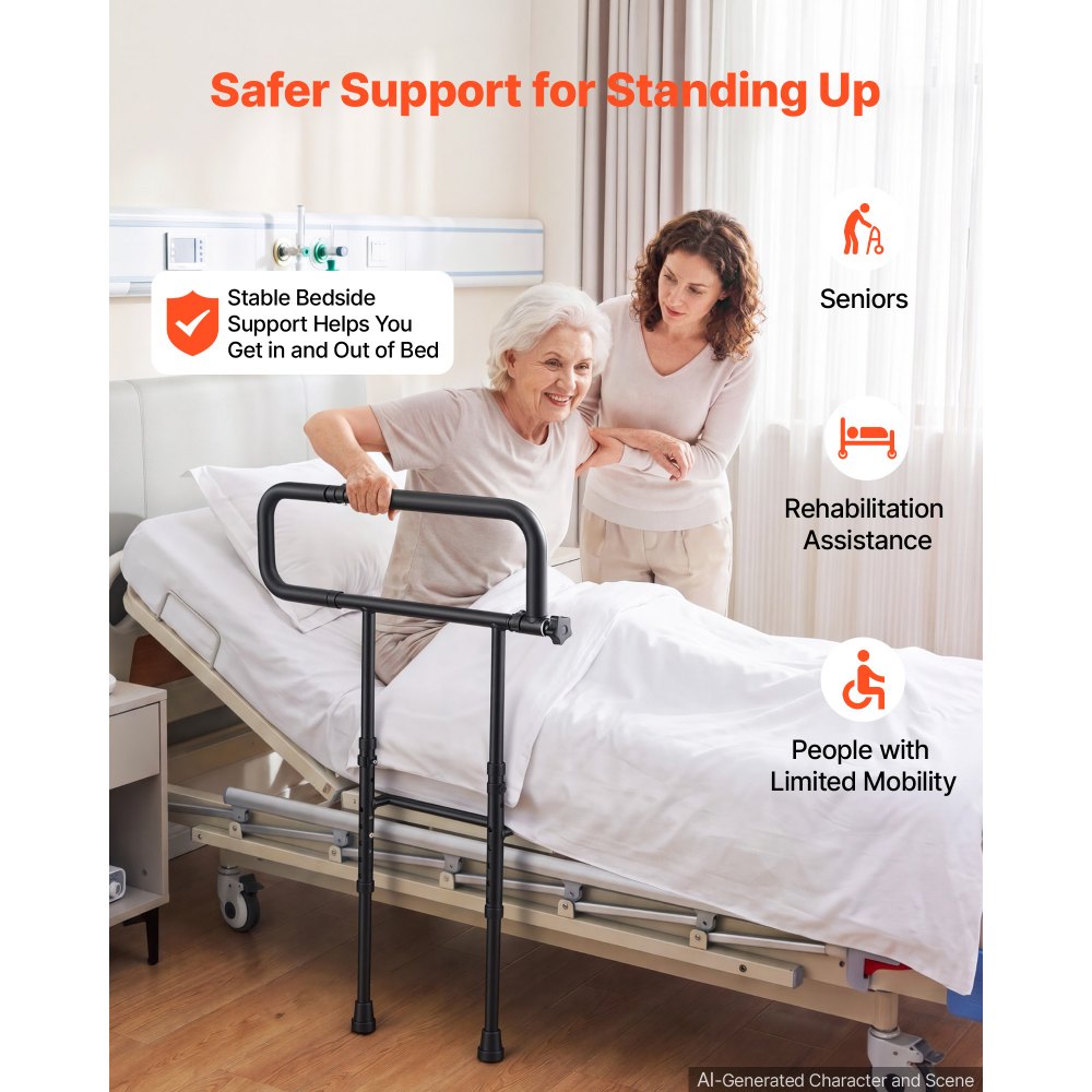 VEVOR Bed Rails for Elderly Adults Folding Bed Side Rail with Floor Support, Length & Height Adjustable, High-Strength