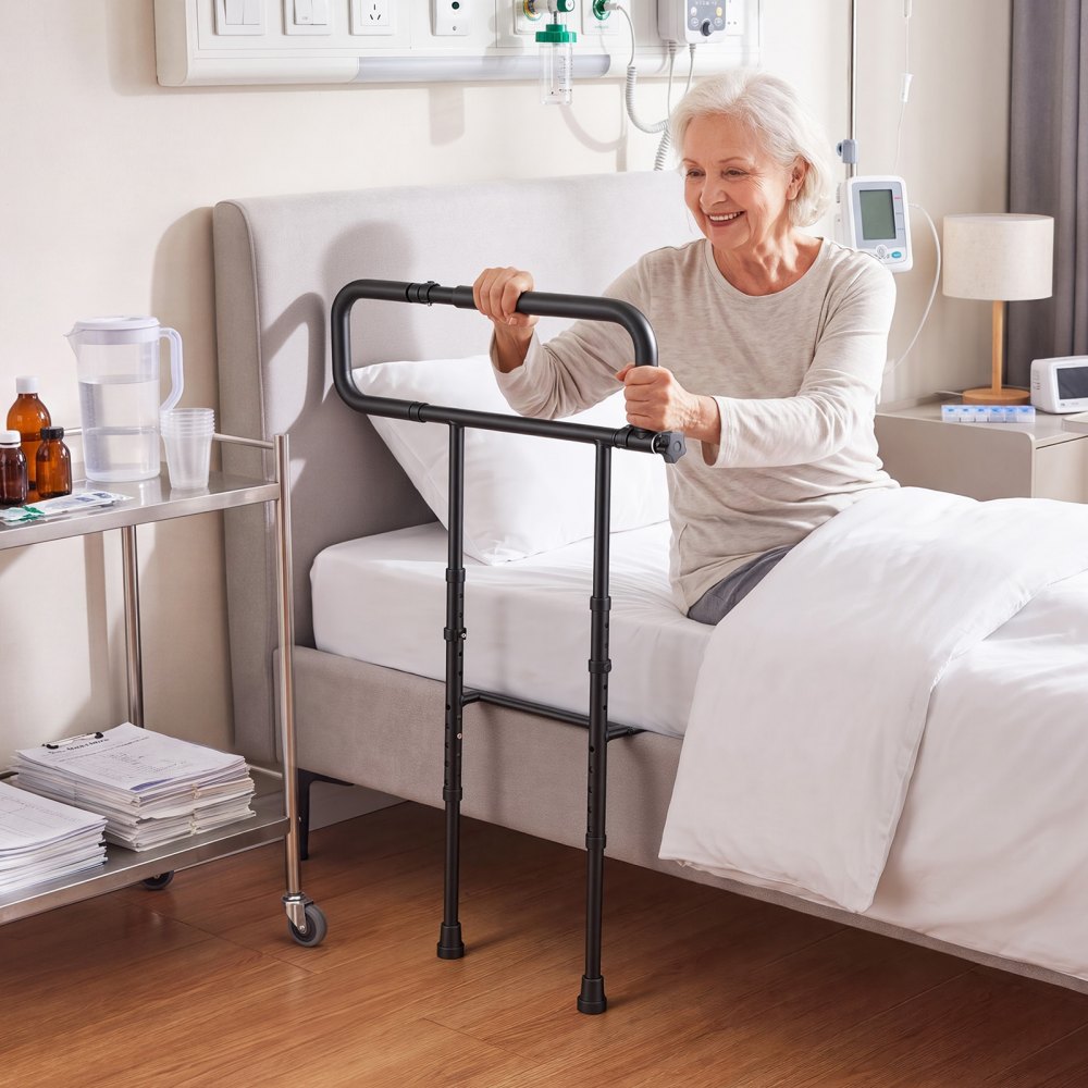 VEVOR Bed Rails for Elderly Adults Folding Bed Side Rail with Floor Support, Length & Height Adjustable, High-Strength