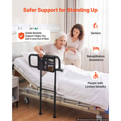 VEVOR Bed Rails for Elderly Adults Folding Bed Side Rail with Floor Support, Length & Height Adjustable, 300LBS Strong