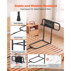 VEVOR Bed Rails for Elderly Adults Folding Bed Side Rail with Floor Support, Length & Height Adjustable, 300LBS Strong