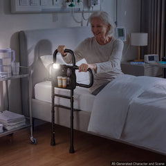 VEVOR Bed Rail for Elderly Adult Folding Bed Assist Rail with Floor Support, Motion Sensor LED Light, 300LBS
