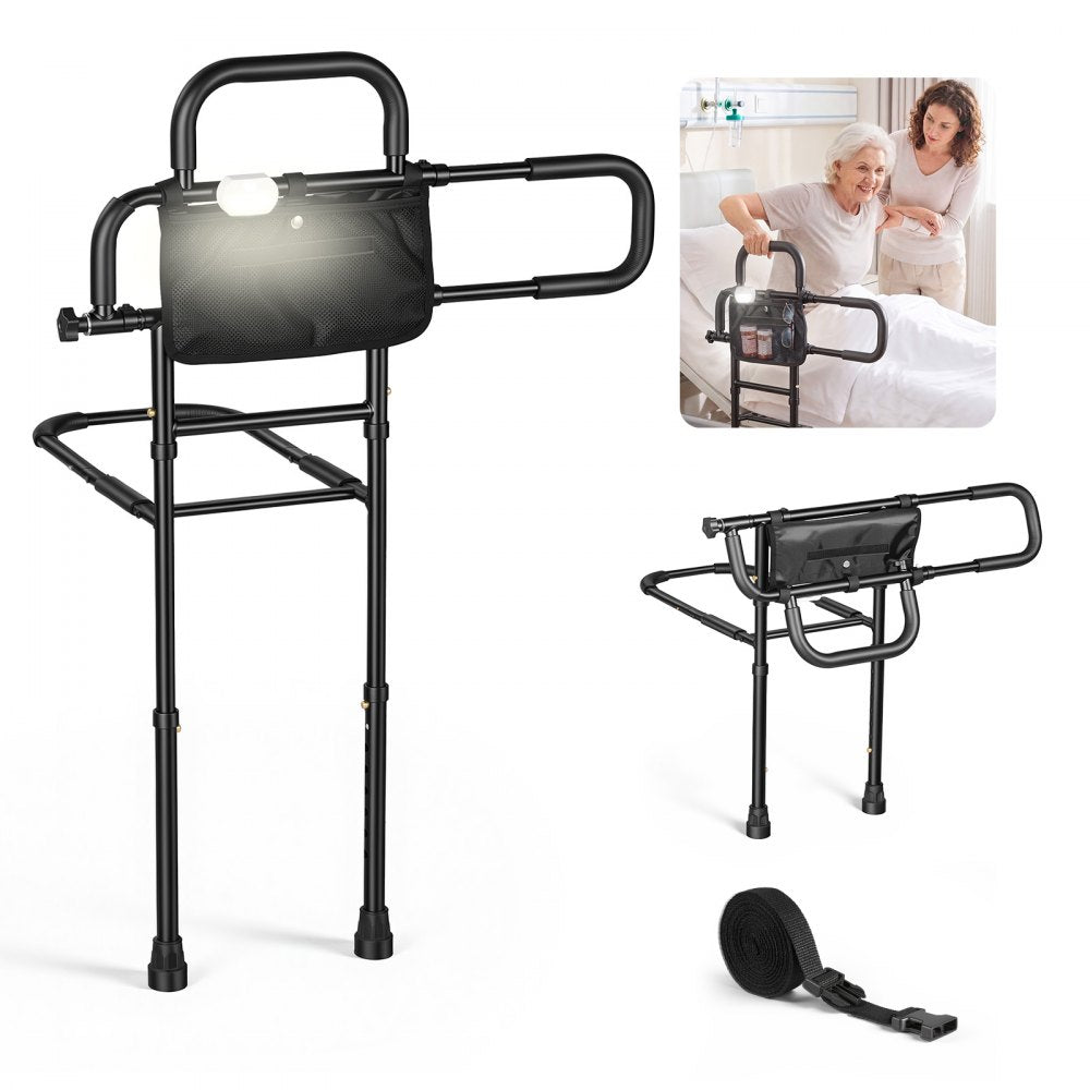 VEVOR Bed Rail for Elderly Adult Folding Bed Assist Rail with Floor Support, Motion Sensor LED Light, 300LBS