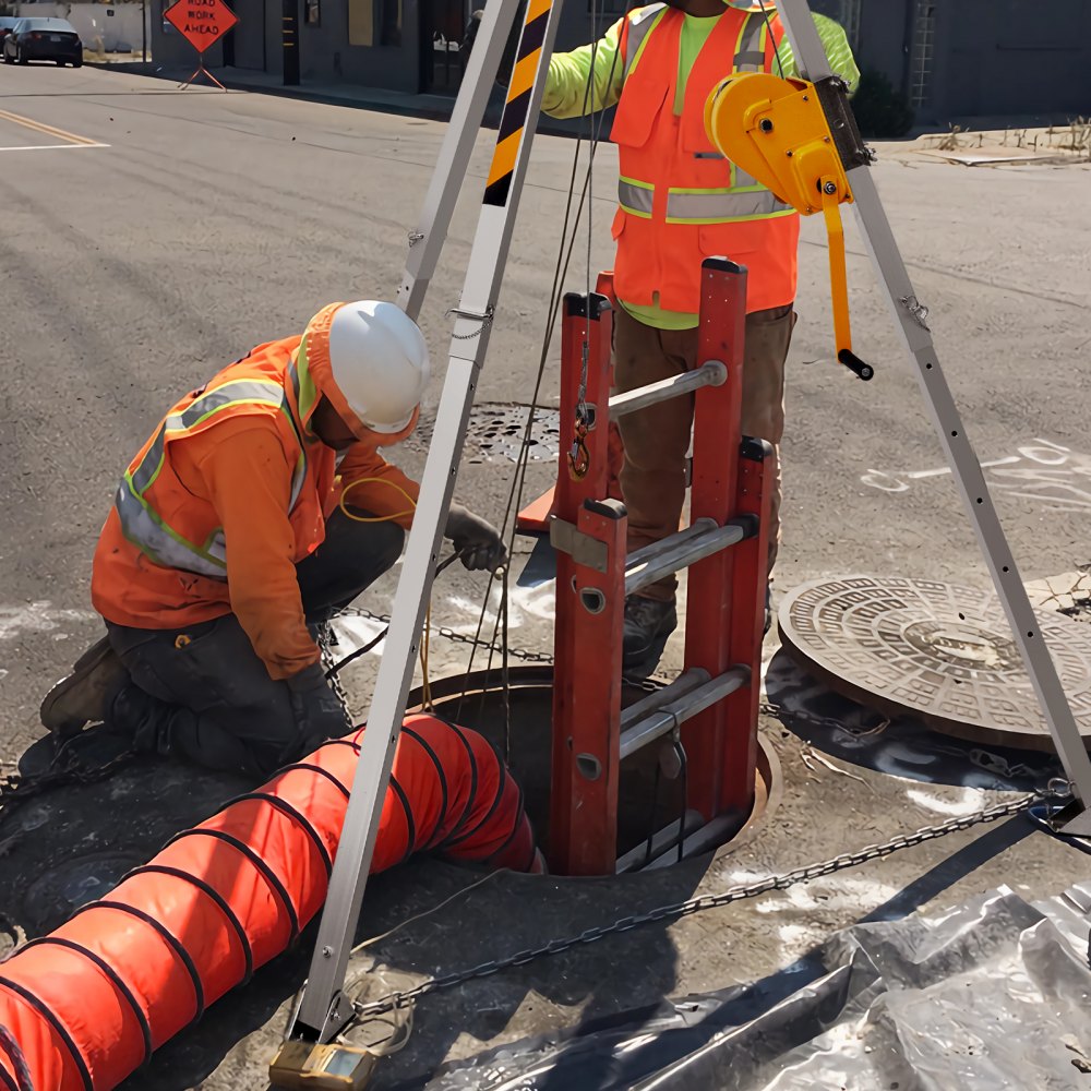 VEVOR 2600 lbs Winch Confined Space Tripod Kit, Confined Space Tripod 8' Legs and 98' Cable, Confined Space Rescue