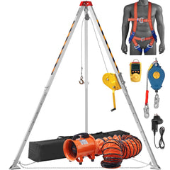 VEVOR 2600 lbs Winch Confined Space Tripod Kit, Confined Space Tripod 8' Legs and 98' Cable, Confined Space Rescue