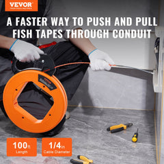 VEVOR Fish Tape, 100-foot, 1/4-inch, PET Wire Puller with Optimized Housing and Handle, Easy-to-Use Cable Puller Tool