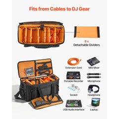 VEVOR Rolling DJ Cable Bag, 1680D, Padded File Gig Bag with Wheels, 6 Detachable Divider, Travel Storage Music Gear