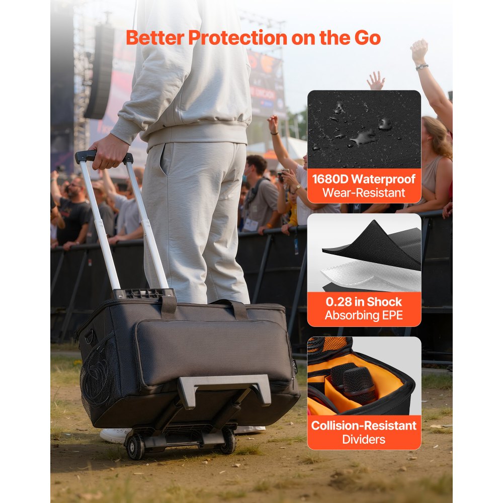 VEVOR Rolling DJ Cable Bag, 1680D, Padded File Gig Bag with Wheels, 6 Detachable Divider, Travel Storage Music Gear