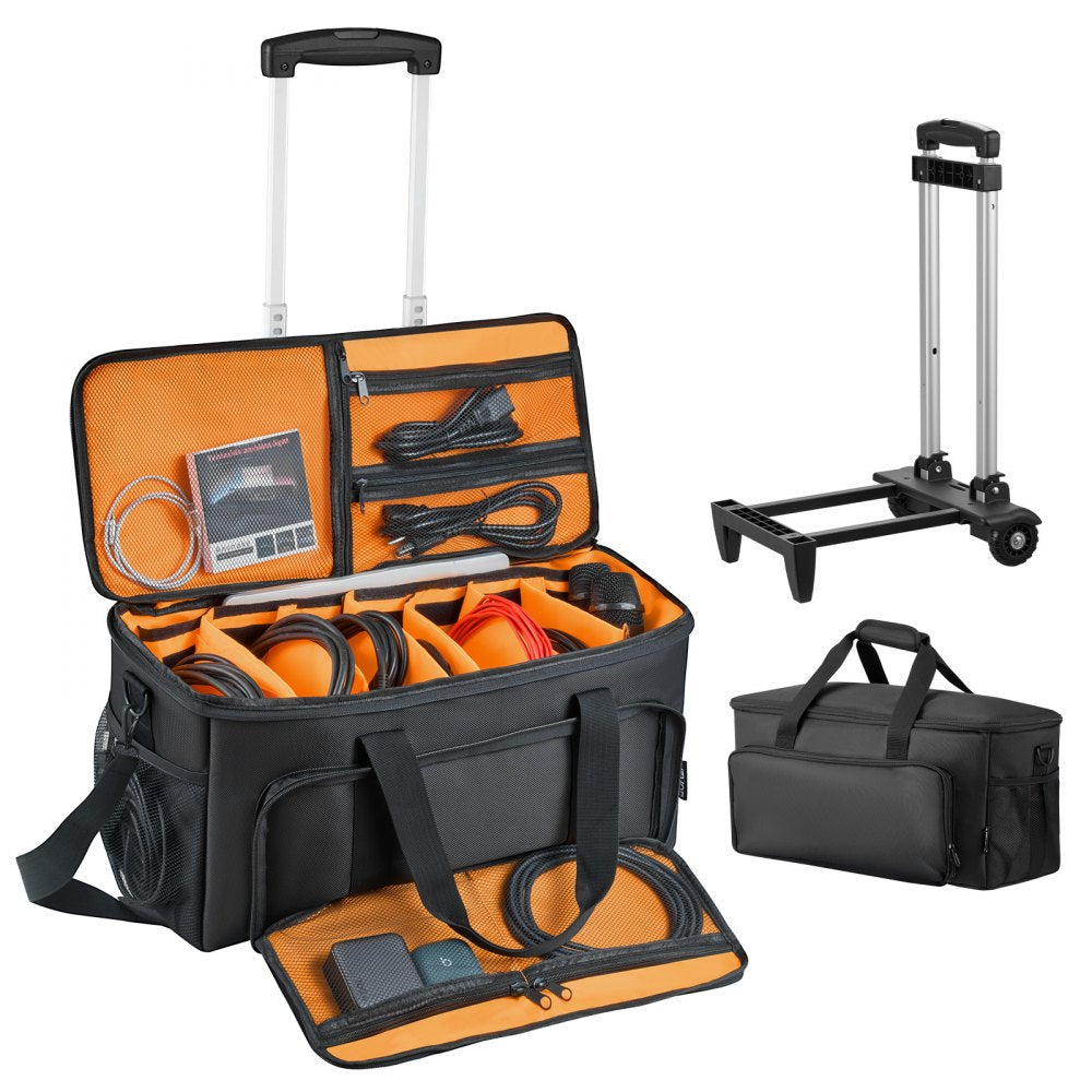 VEVOR Rolling DJ Cable Bag, 1680D, Padded File Gig Bag with Wheels, 6 Detachable Divider, Travel Storage Music Gear