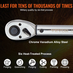 VEVOR Torque Wrench, 10-150ft.lb/14-204n.m 1/2-inch Drive Click Torque Wrench, Dual-Direction Adjustable Torque Wrench