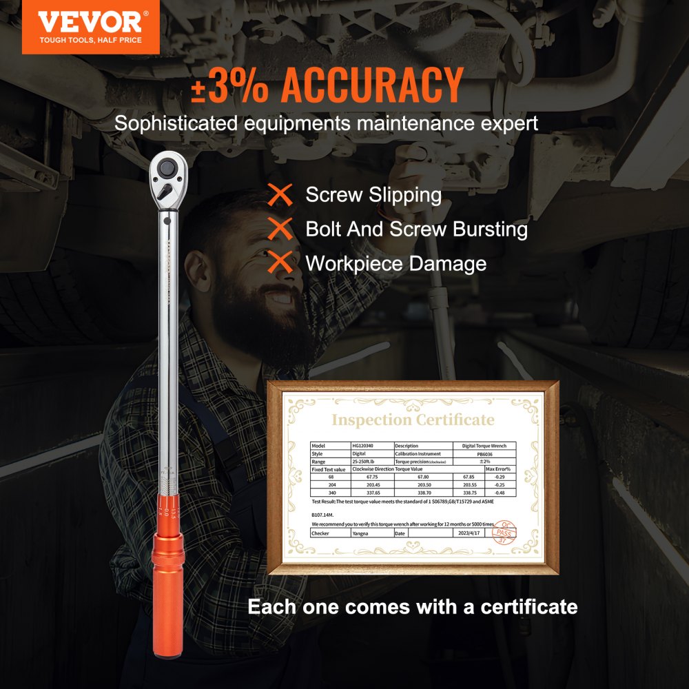 VEVOR Torque Wrench, 1/2-inch Drive Click Torque Wrench 20-250ft.lb/34-340n.m, Dual-Direction Adjustable Torque Wrench