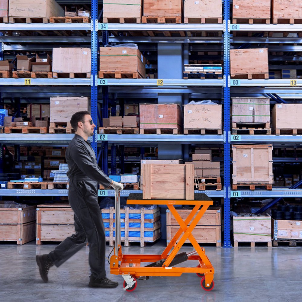 VEVOR Hydraulic Lift Table Cart, 330lbs Capacity 28.5" Lifting Height, Manual Single Scissor Lift Table with 4 Wheels