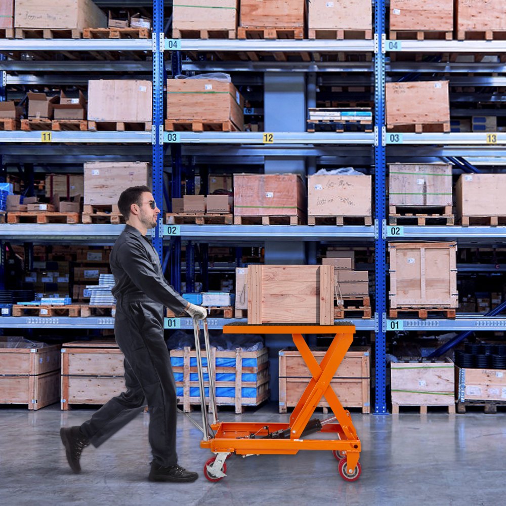 VEVOR Hydraulic Lift Table Cart, 1100lbs Capacity 35.4" Lifting Height, Manual Single Scissor Lift Table with 4 Wheels