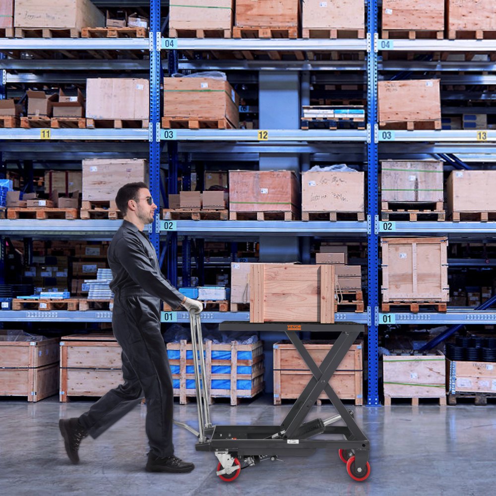 VEVOR Hydraulic Lift Table Cart, 500lbs Capacity 28.5" Lifting Height, Manual Single Scissor Lift Table with 4 Wheels