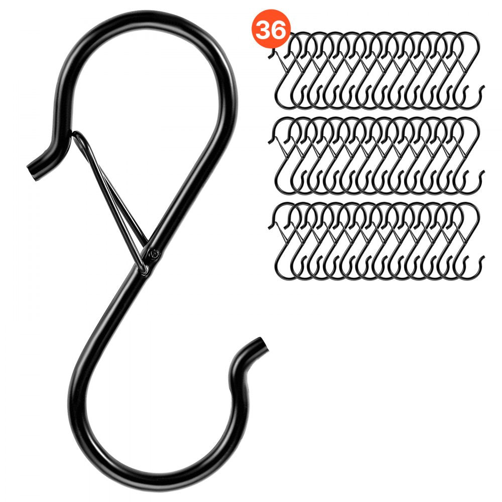 VEVOR S Hooks 36 Pack, 39.68 LBS Capacity for Bars up to 0.85 Inch, S Shaped Hooks with Safety Buckle, Heavy Duty Metal
