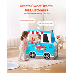VEVOR Ice Cream Cart for Kids, 20+ PCS Ice Cream Truck Wooden Playset, Pretend Play Stand with Steering Wheel &