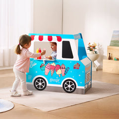 VEVOR Ice Cream Cart for Kids, 20+ PCS Ice Cream Truck Wooden Playset, Pretend Play Stand with Steering Wheel &