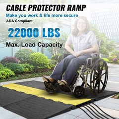 VEVOR Rubber Cable Guard, 5-Channel, 22000 lbs per Axle Load Capacity, Durable Cord Protection Ramp with Hinged Lid for