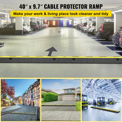 VEVOR Cable Protector Ramp, 4 Packs 2 Channels Speed Bump Hump, Rubber Modular Speed Bump Rated 11000 LBS Load