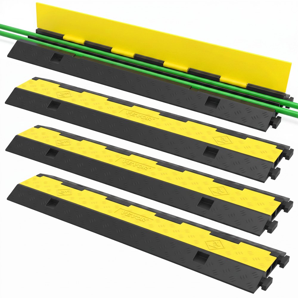 VEVOR Cable Protector Ramp, 4 Packs 2 Channels Speed Bump Hump, Rubber Modular Speed Bump Rated 11000 LBS Load