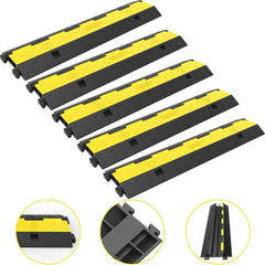 VEVOR Cable Protector Ramp, 5 Packs 2 Channels Speed Bump Hump, Rubber Modular Speed Bump Rated 11000 LBS Load