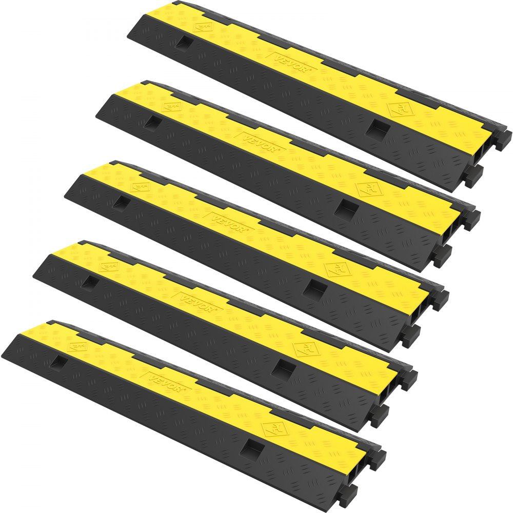VEVOR Cable Protector Ramp, 5 Packs 2 Channels Speed Bump Hump, Rubber Modular Speed Bump Rated 11000 LBS Load